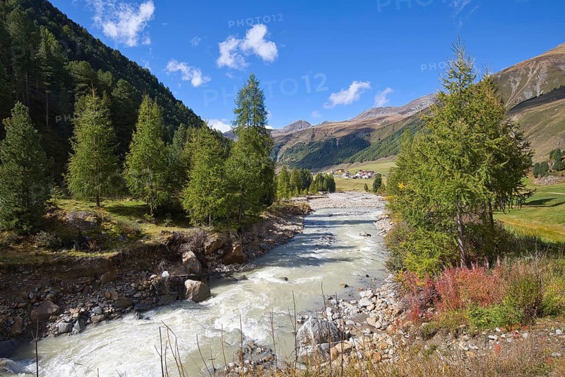 The Karlinbach originates in the high glaciers and flows through the Langtauferer Valley in the Vinschgau Valley, Italy