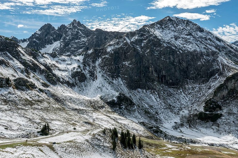 View from Kanzelwand mountain station to Walser Hammerspitze, Kleinwalsertal, Vorarlberg, Allgäu Alps, Austria