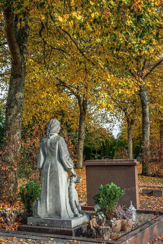 Female figure as a tombstone on a grave in Ystad, Skåne County, Sweden, Scandinavia