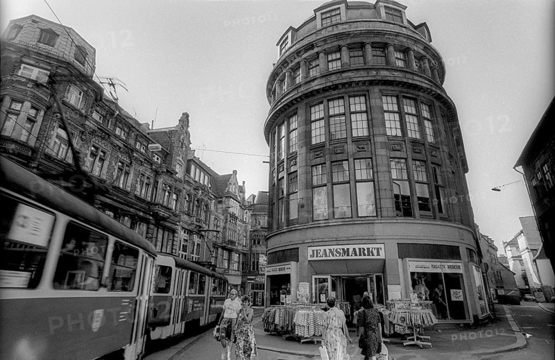 Germany, Halle, 5.8.1992, streetscape with tram