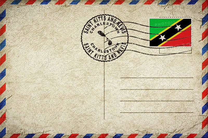 Saint Kitts and Nevis Charlestown Vintage Air Mail Envelope with Flag and Postmark