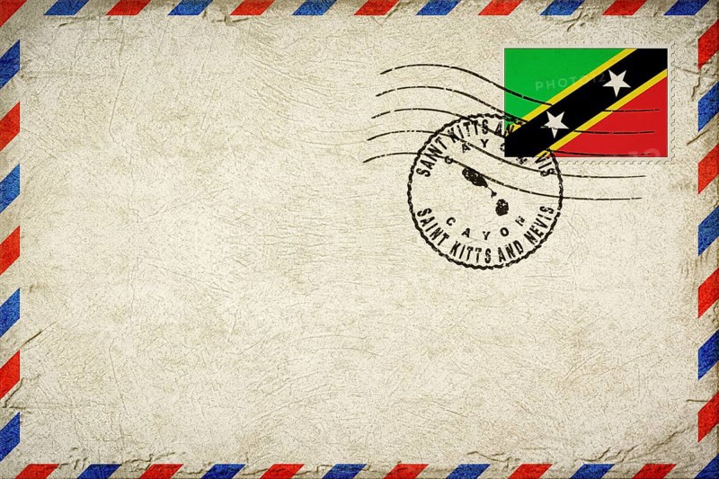 Saint Kitts and Nevis Cayon Vintage Air Mail Envelope with Flag and Postmark