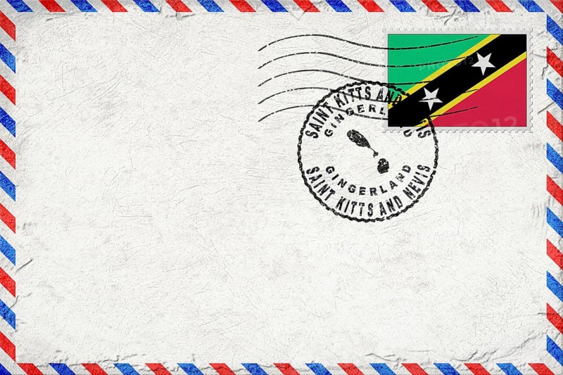 Saint Kitts and Nevis Gingerland Vintage Air Mail Envelope with Flag and Postmark