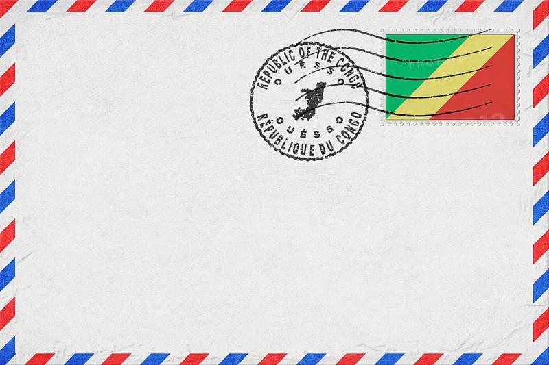 Republic of the Congo Ouesso Vintage Air Mail Envelope with Flag and Postmark