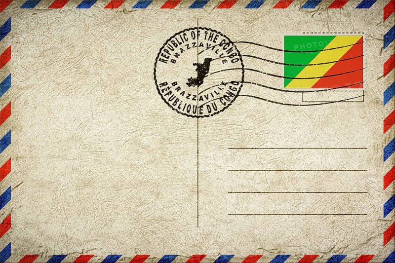 Republic of the Congo Brazzaville Vintage Air Mail Envelope with Flag and Postmark