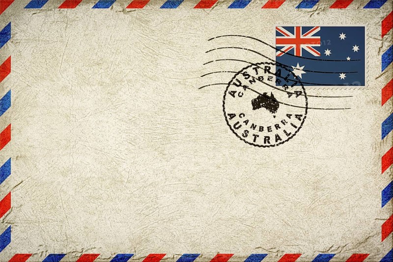 Australia Canberra Vintage Air Mail Envelope with Flag and Postmark