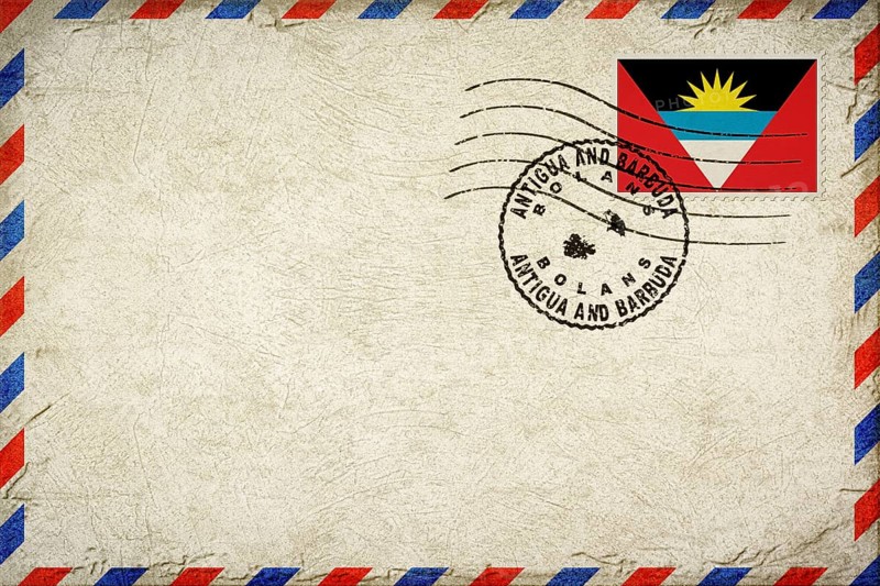 Antigua and Barbuda Bolans Vintage Air Mail Envelope with Flag and Postmark