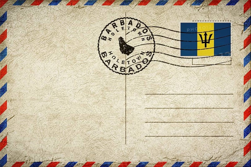 Barbados Holetown Vintage Air Mail Envelope with Flag and Postmark