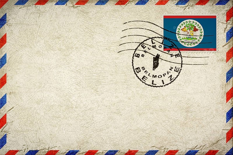 Belize Belmopan Vintage Air Mail Envelope with Flag and Postmark