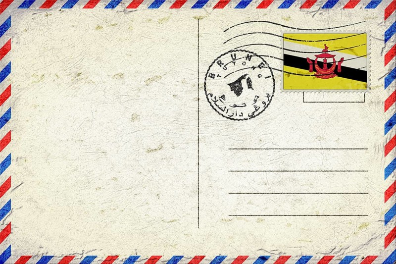 Brunei Tutong Vintage Air Mail Envelope with Flag and Postmark