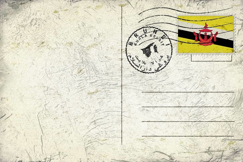 Brunei Kuala Belait Old Style Mail Envelope with Flag and Postmark