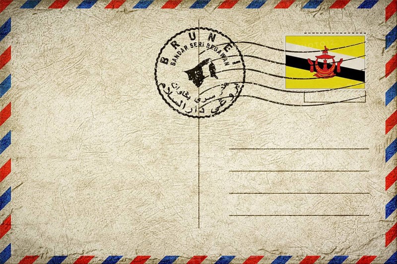Brunei Bandar Seri Begawan Vintage Air Mail Envelope with Flag and Postmark