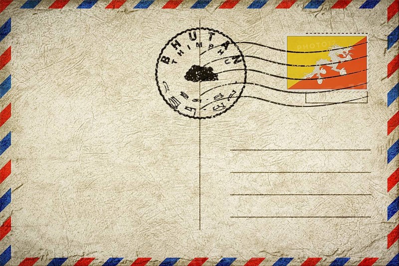 Bhutan Thimphu Vintage Air Mail Envelope with Flag and Postmark