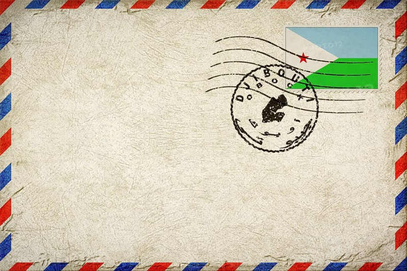 Djibouti Obock Vintage Air Mail Envelope with Flag and Postmark