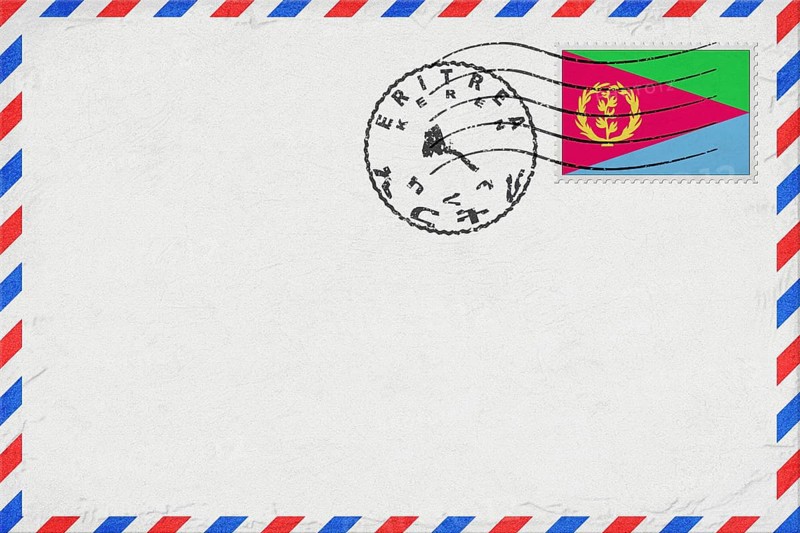Eritrea Keren Vintage Air Mail Envelope with Flag and Postmark