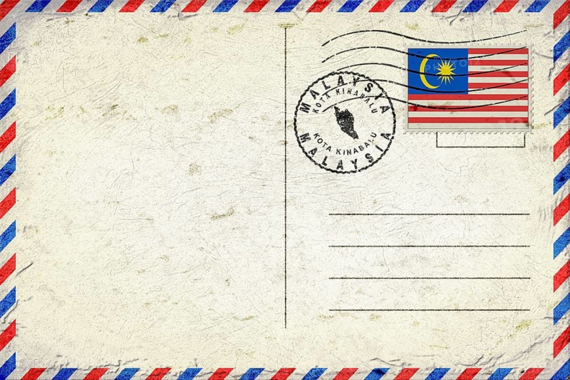 Malaysia Kota Kinabalu Vintage Air Mail Envelope with Flag and Postmark