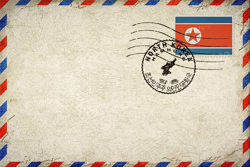 North Korea Hamhung Vintage Air Mail Envelope with Flag and Postmark