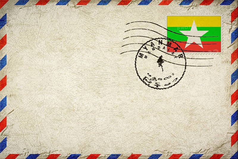 Myanmar Mandalay Vintage Air Mail Envelope with Flag and Postmark