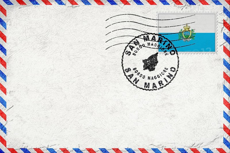 San Marino Borgo Maggiore Vintage Air Mail Envelope with Flag and Postmark