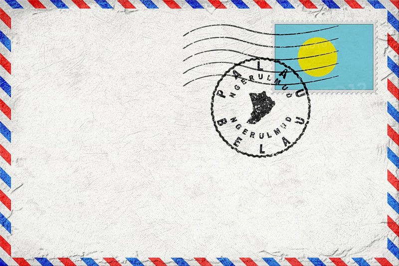 Palau Ngerulmud Vintage Air Mail Envelope with Flag and Postmark