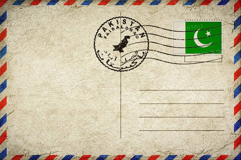Pakistan Faisalabad Vintage Air Mail Envelope with Flag and Postmark