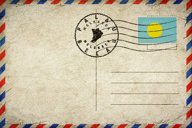 Palau Melekeok Vintage Air Mail Envelope with Flag and Postmark
