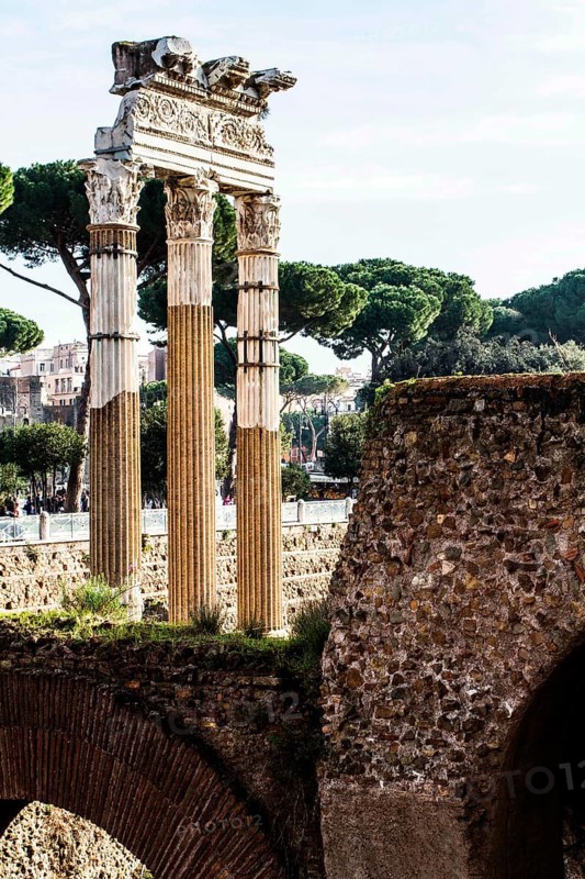 Columns of the Temple of Venus Genetrix at the Forum of Caesar (Foro di Cesare), built between 1st century BC and 2nd century AD. Rome, Province of Rome, Italy. 23.12.2012