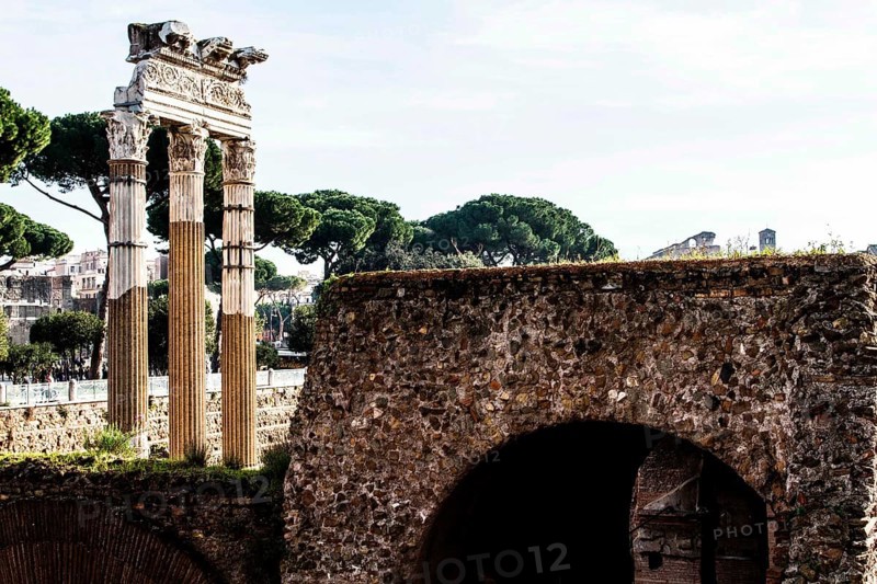 Columns of the Temple of Venus Genetrix at the Forum of Caesar (Foro di Cesare), built between 1st century BC and 2nd century AD. Rome, Province of Rome, Italy. 23.12.2012