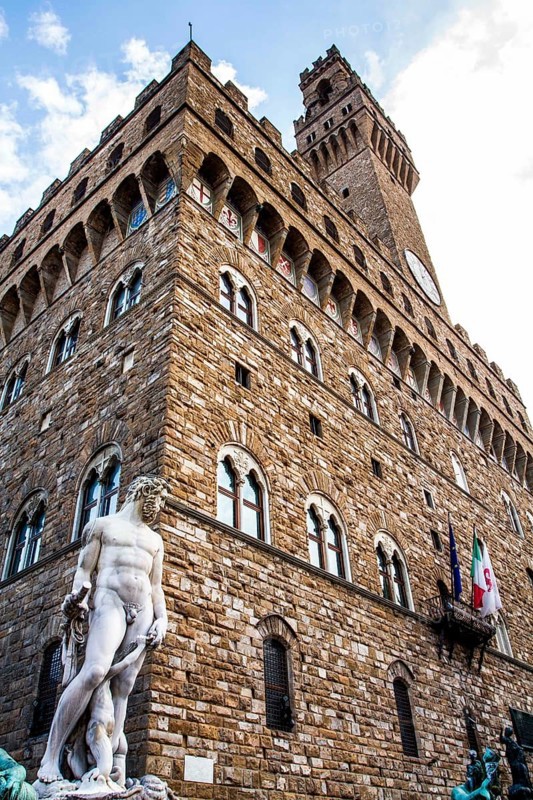 Fountain of Neptune (Fontana del Nettuno) and Palazzo Vecchio (Old Palace) in the background. Florence, Province of Florence, Italy