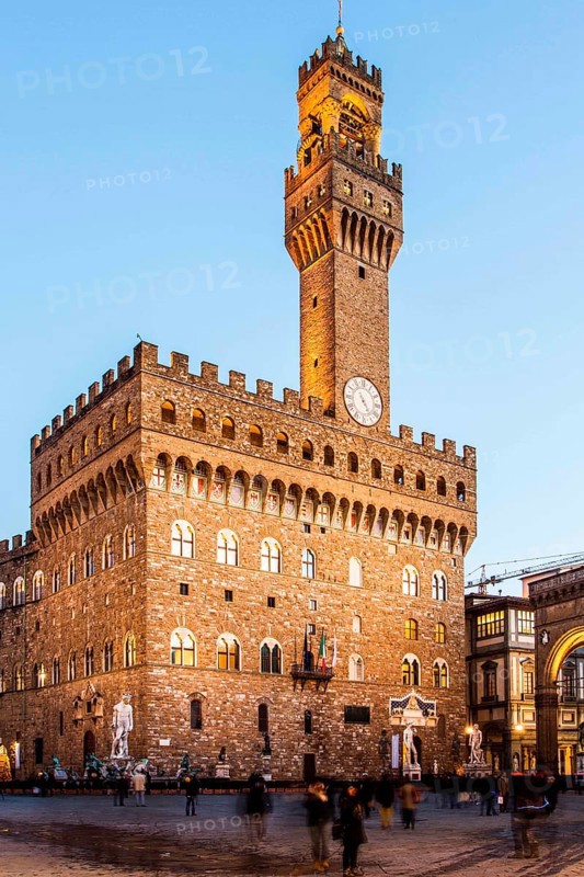 Palazzo Vecchio at evening. Florence, Province of Florence, Italy. 19.12.2012