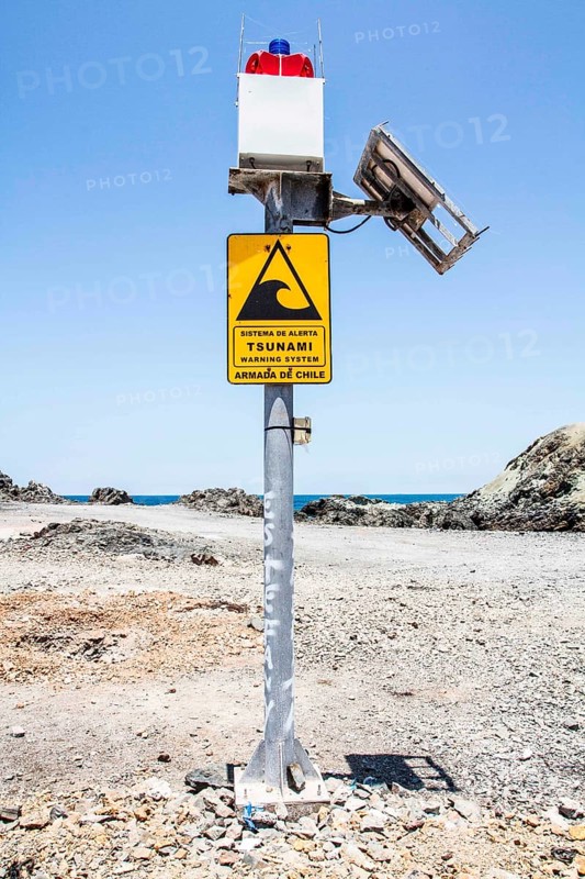 Tsunami warning system at Los Verdes Beach (Playa los Verdes). Iquique, Tarapaca Region, Chile. 19.11.15