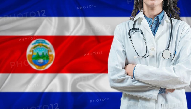 Medical professional on Costa Rican flag. Healthcare and wellness in Costa Rica, Concept