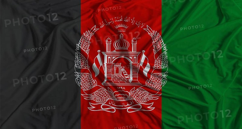 Afghan flag with fabric texture background. National flag of Afghanistan