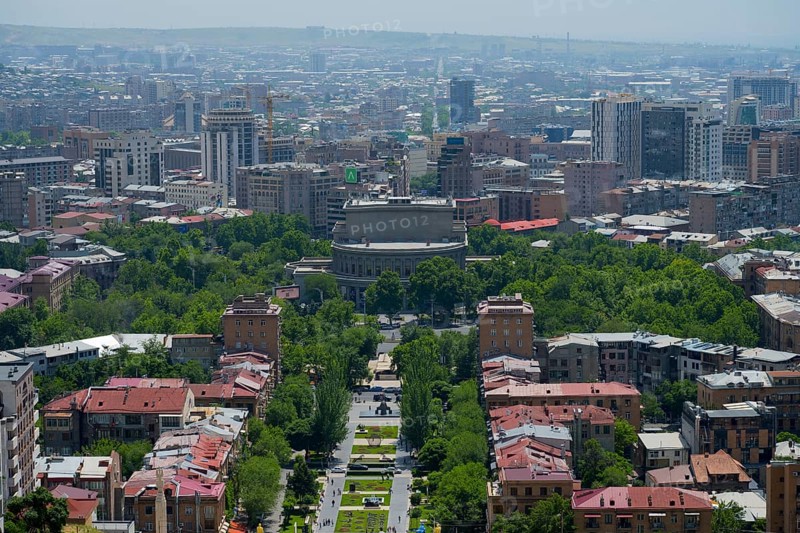 View of a green city with high building density and individual parks, view of Yerevan, Yerevan, Yerevan, Armenia