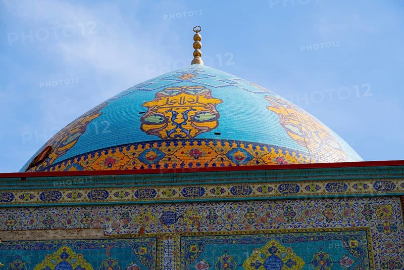 Detailed view of the richly decorated blue dome of a mosque with decorative ornaments, Blue Mosque, Shiite Mosque, symbol of Armenian-Iranian friendship, Yerevan, Yerevan, Yerevan, Armenia