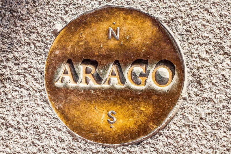 One of the Arago medallions at Louvre Museum (Musee du Louvre) defining the Rose Line, a fictional name given to the Paris Meridian and to the sunlight line defining the exact time of Easter on the Gnomon of Saint-Sulpice, marked by a brass strip on the floor of the church in the Priory of Sion mythology, where the two are conflated. Paris, France. 01.01.13
