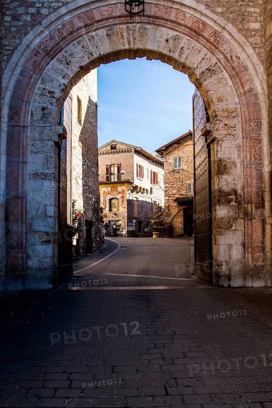 One of the entrance gates to the city of Assisi. Assisi, Province of Perugia, Italy. 22.12.2012