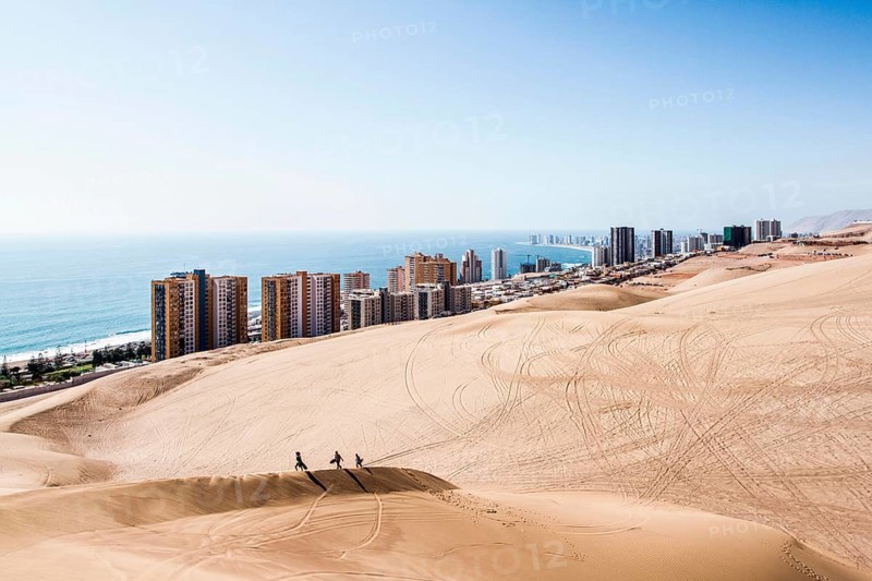 Iquique viewed from Cerro Dragon, a sand dune located next to the city. Iquique, Tarapaca Region, Chile
