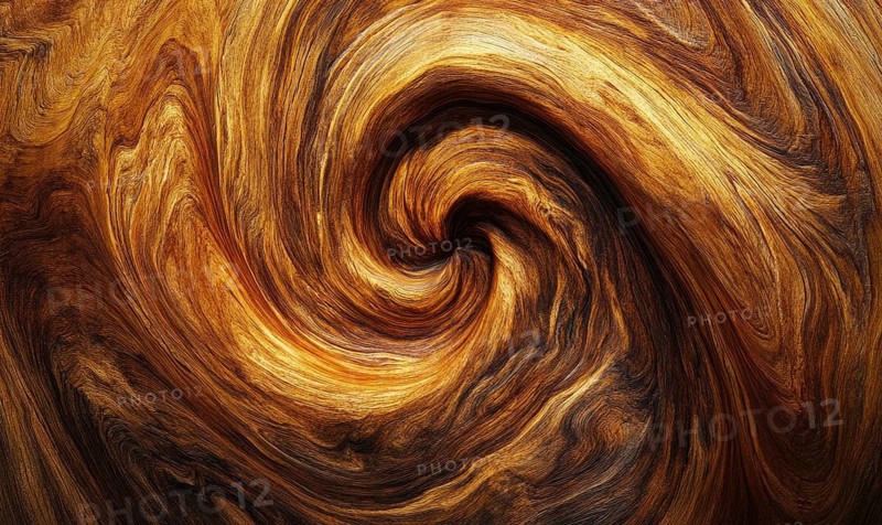 Dynamic brown and gold spiral pattern with rich swirling texture. AI generated