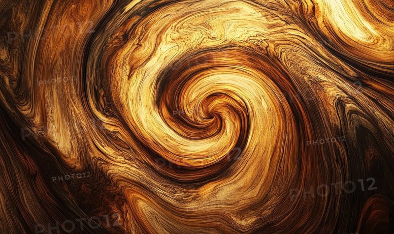 Intricate spiral pattern in warm gold tones with swirling texture. AI generated
