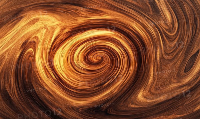 Hypnotic golden spiral pattern with swirling abstract texture. AI generated