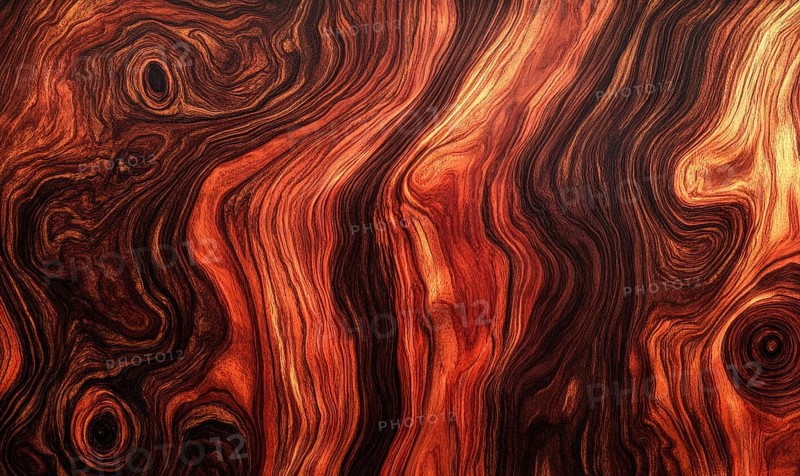 Abstract swirling wood grain patterns in warm browns and oranges. AI generated