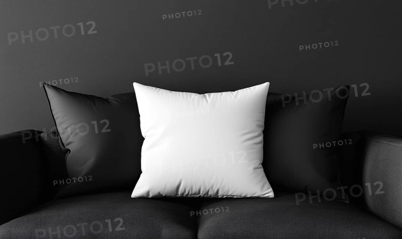 A modern black sofa with a white pillow in a minimalist setting. AI generated