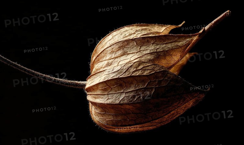 A dried up leaf with a brown stem and a brown leaf. AI generated