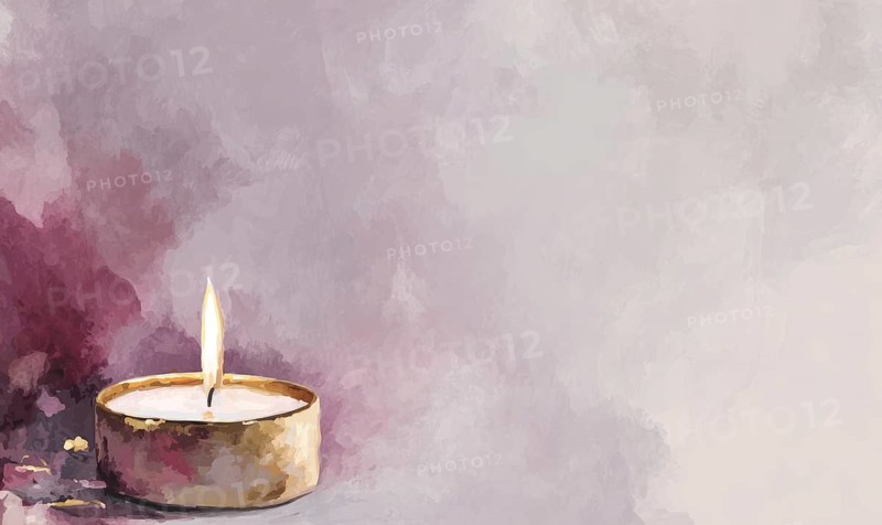 A small candle is lit in a gold-colored holder, creating a warm and inviting atmosphere. The candle's flame flickers gently. AI generated
