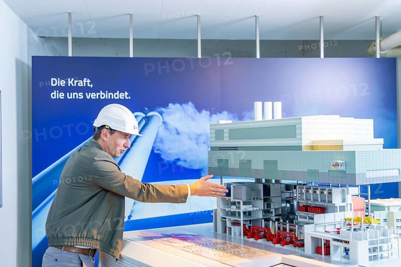 The Nossener Brücke CHP plant is a power plant in Dresden's Löbtau-Nord district that went into operation in 1995. The new building was built in 1993—1995 by Siemens AG with an electrical output of 270 megawatts and a district heating capacity of 455 megawatts and has been operated by Sachsenenergie ever since. The new power plant manager Martin Mallon. at the power plant model, Dresden, Saxony, Germany