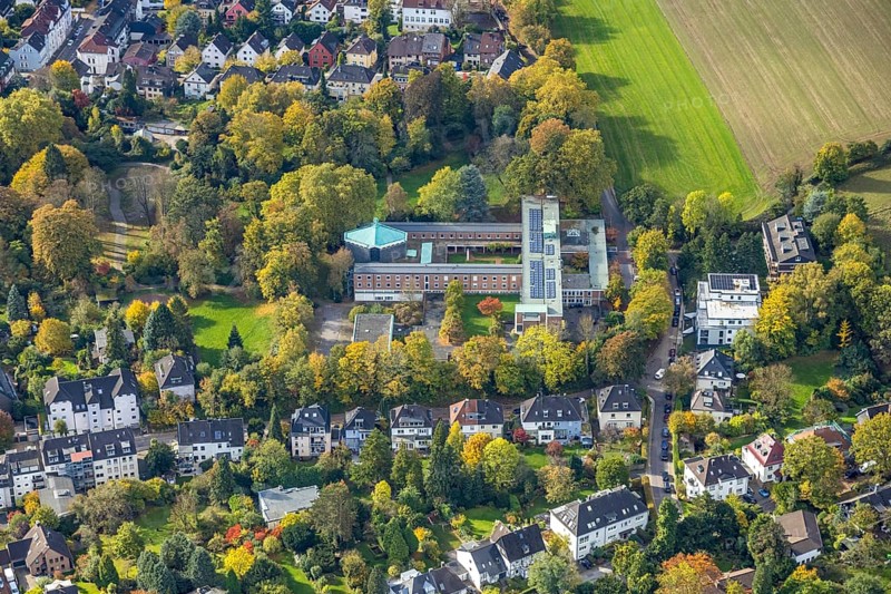 Aerial view, Cardinal Hengsbach House, seminary and conference house, Werden, Essen, Ruhr region, North Rhine-Westphalia, Germany, place of worship, DE, Essen-Süd, Europe, religious community, church, parish, denomination, aerial photography, aerial photography, religion, religious place, overview, birds-eyes view, overview