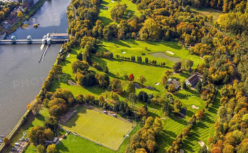 Aerial view, Golfriege ETUF e.V. golf course at Lake Baldeney, Bredeney, Essen, Ruhr region, North Rhine-Westphalia, Germany, DE, Essen-Süd, Europe, golf course, golf course, golf course, golf course, aerial photography, aerial photography, sports, overview, birds-eyes view, overview