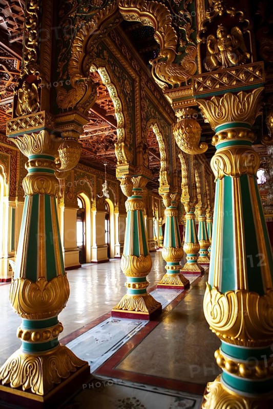 Audience Hall at Mysuru Palace or Amba Vilas Palace, interior view, Mysore or Mysore, Karnataka, India