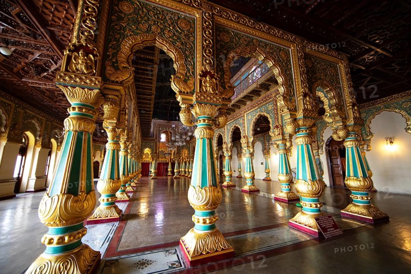 Audience Hall at Mysuru Palace or Amba Vilas Palace, interior view, Mysore or Mysore, Karnataka, India